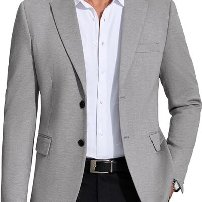 Men's Grey Blazer | Two-Button Jacket with Front Pockets