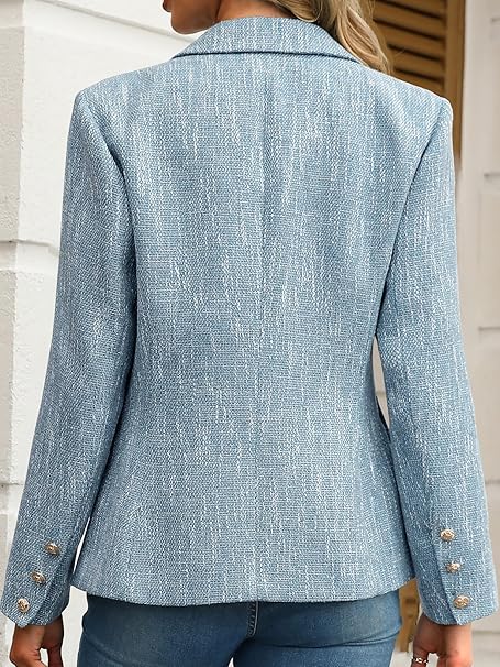 Women's Tweed Blazer | Business Casual Long Sleeve Double-Breasted Jacket | Open Front Work Suit - Image 3