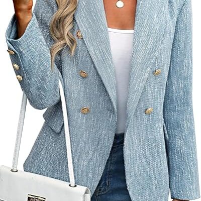 Women's Tweed Blazer | Business Casual Long Sleeve Double-Breasted Jacket | Open Front Work Suit