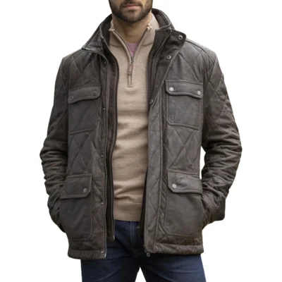 Brown Quilted Leather Jacket