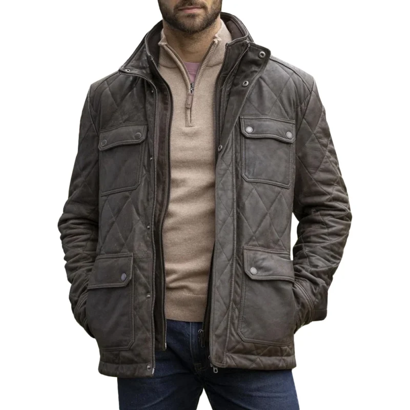 Brown Quilted Leather Jacket
