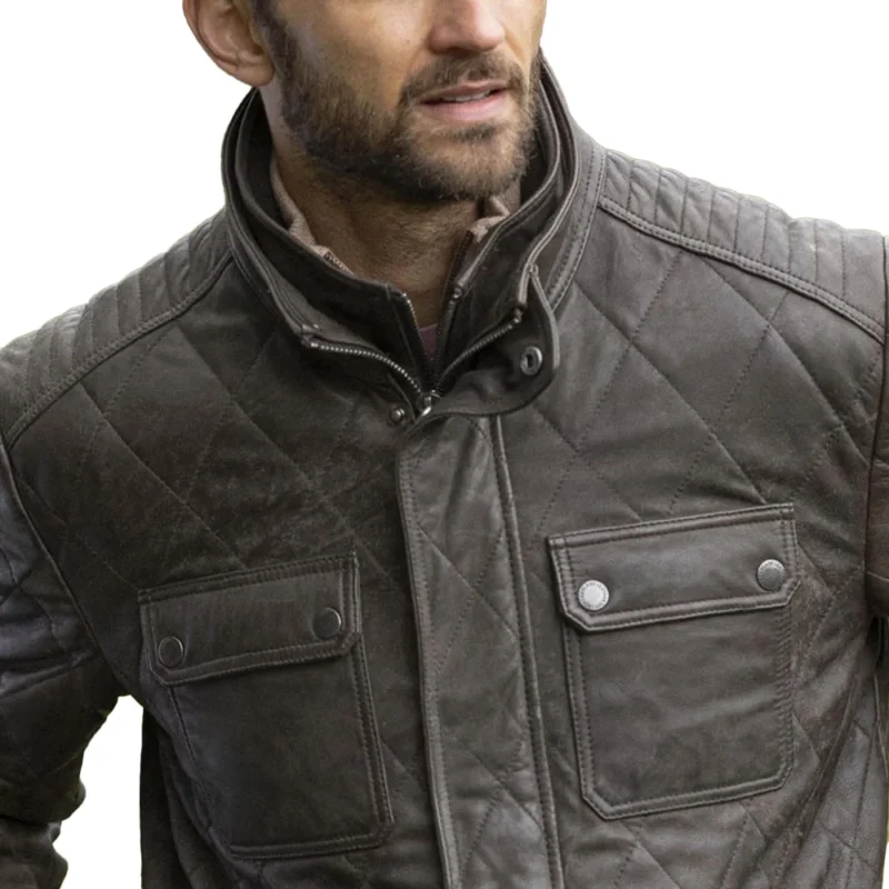 Brown Quilted Leather Jacket