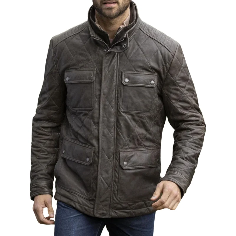 Brown Quilted Leather Jacket