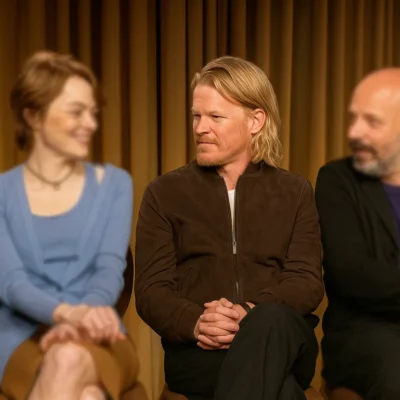 Bugonia Interview Jesse Plemons Suede Jacket