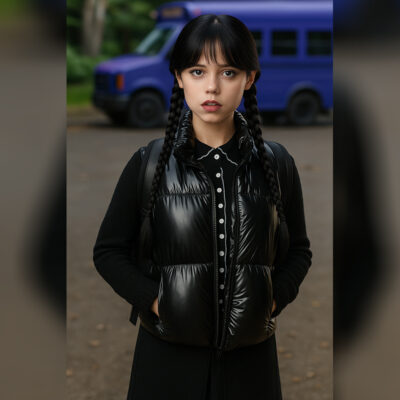 Wednesday Jenna Ortega Black Puffer Vest