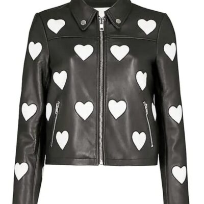 Women’s White Hearts Leather Bikers Jacket