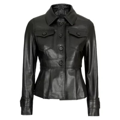Women Short Body Black Motorcycle Leather Jacket