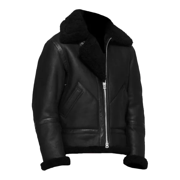 Mens Shearling Black Leather Jacket - Image 2