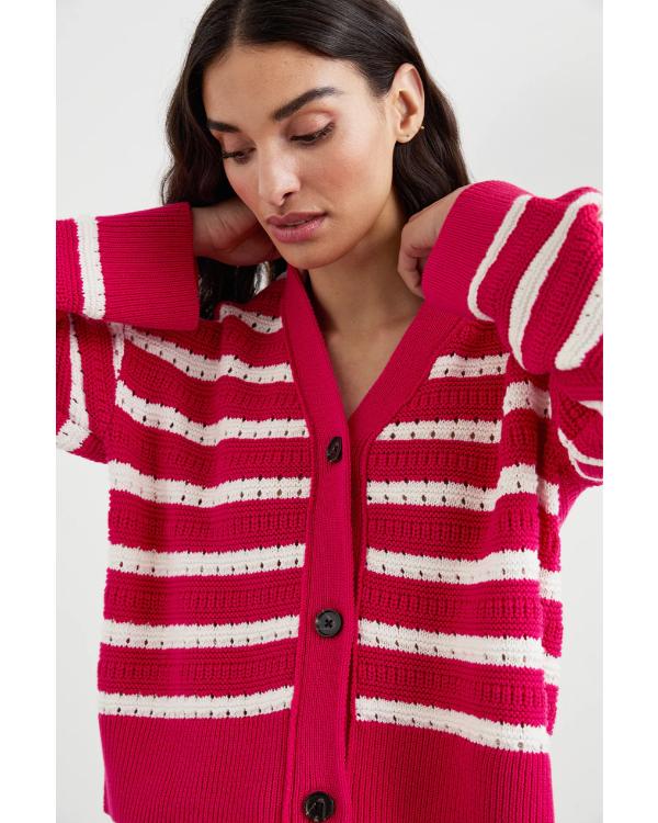 Leanne S01 Leanne Morgan Pink Striped Cardigan - Image 4