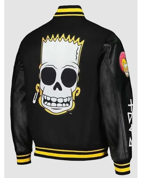 The Simpsons Black Leather Sleeves Varsity Jacket - Image 2