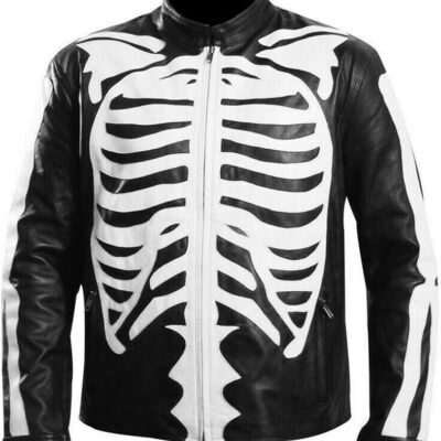 Skeleton Sketch Bones Biker Leather Jacket