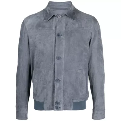 Mens Grey Suede Bomber Jacket
