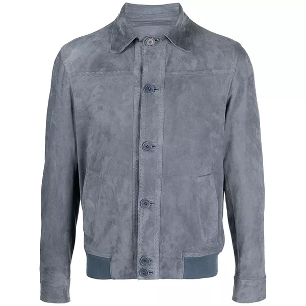 Mens Grey Suede Bomber Jacket