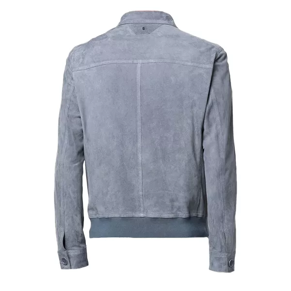 Mens Grey Suede Bomber Jacket - Image 2
