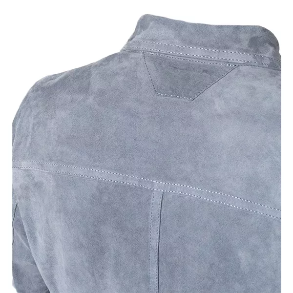 Mens Grey Suede Bomber Jacket - Image 3
