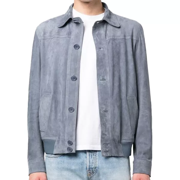 Mens Grey Suede Bomber Jacket - Image 4