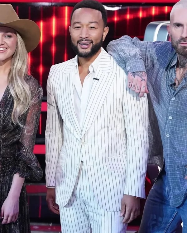 The Voice S27 John Legend White Striped Suit