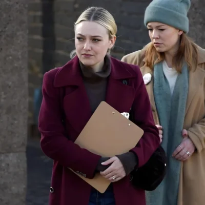 All Her Fault Dakota Fanning Burgundy Coat