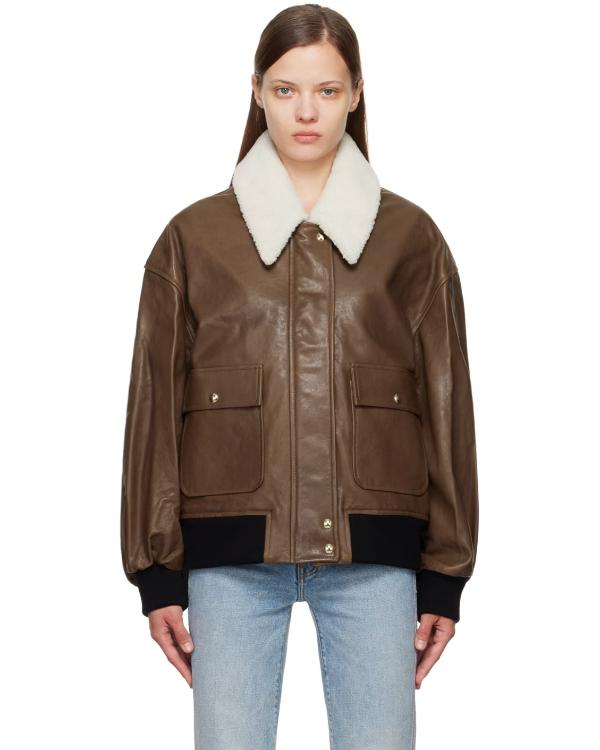 Poker Face Natasha Brown Leather Aviator Jacket - Image 2