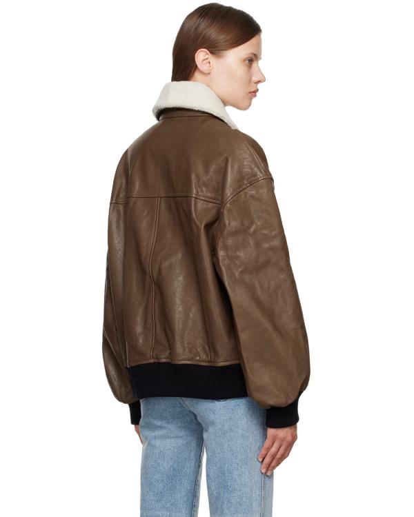 Poker Face Natasha Brown Leather Aviator Jacket - Image 3