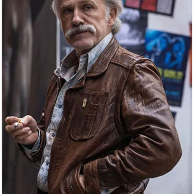 Christoph Waltz Old Guy 2025 Brown Leather Jacket