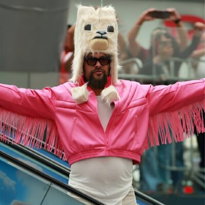 A Minecraft Movie 2025 Jason Momoa Pink Fringe Jacket