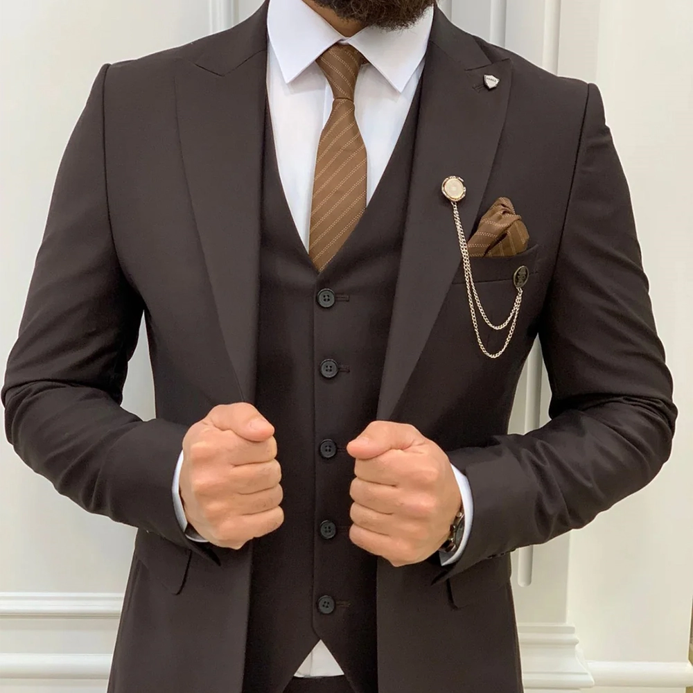 Mens Three Piece Brown Tuxedo Wedding Suit - Image 3