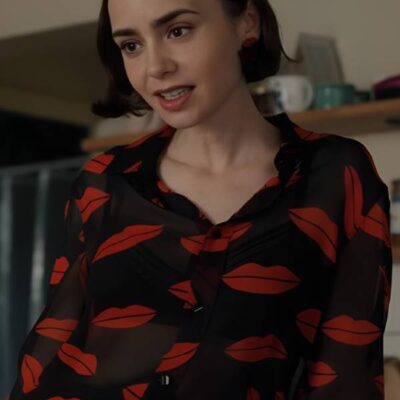 Emily in Paris S05 Lily Collins Lips Printed Blouse