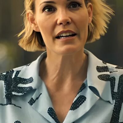 The White Lotus S03 Leslie Bibb Blue Cactus Print Shorts Set