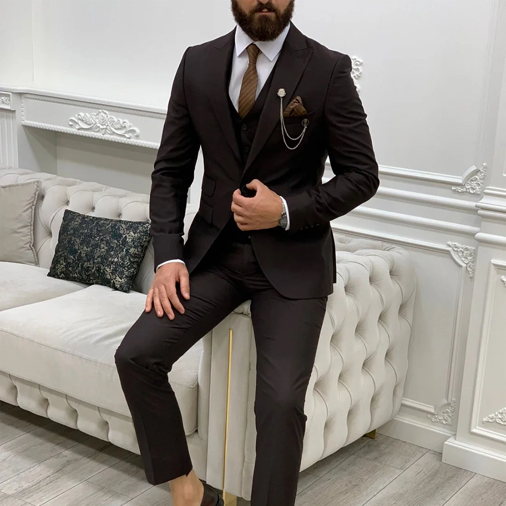 Mens Three Piece Brown Tuxedo Wedding Suit - Image 4