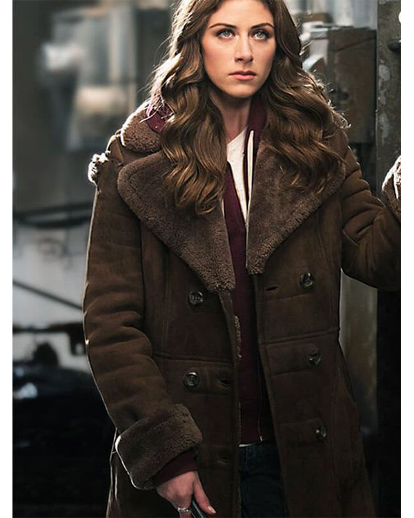 In The Dark S04 Perry Mattfeld Brown Suede Trench Coat - Image 2