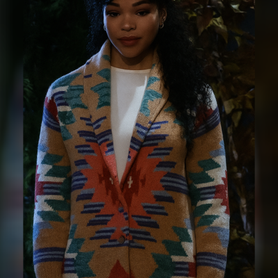 General Hospital 2025 Brook Kerr Aztec Print Cardigan
