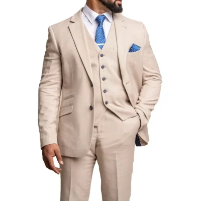 Beige Notch Lapel Mens Three Piece Suit