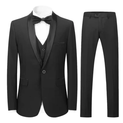 Classic Black Shawl Lapel 3-Piece Slim Fit Tuxedo for Me