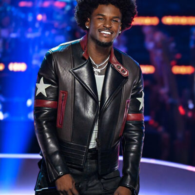 The Voice S28 Kenny Iko Star Sleeves Leather Jacket