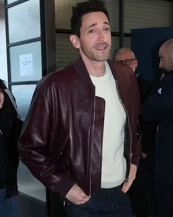 Adrien Brody Maroon Leather Jacket