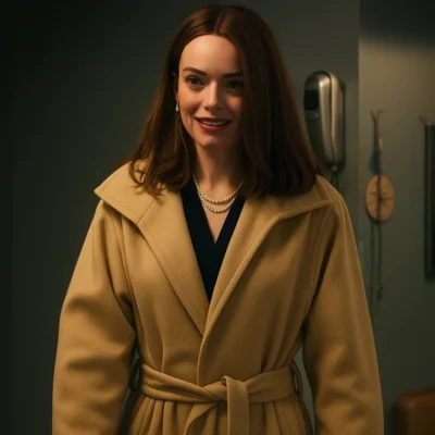 Ella McCay Emma Mackey Brown Coat