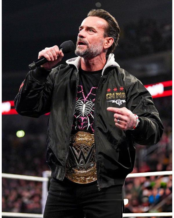 CM Punk Black Hooded Bomber Jacket