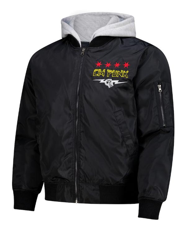 CM Punk Black Hooded Bomber Jacket - Image 2