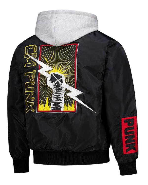 CM Punk Black Hooded Bomber Jacket - Image 3