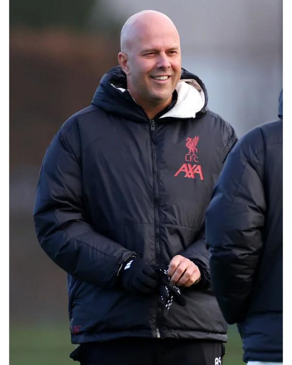 Arne Slot LFC Black Puffer Hooded Jacket